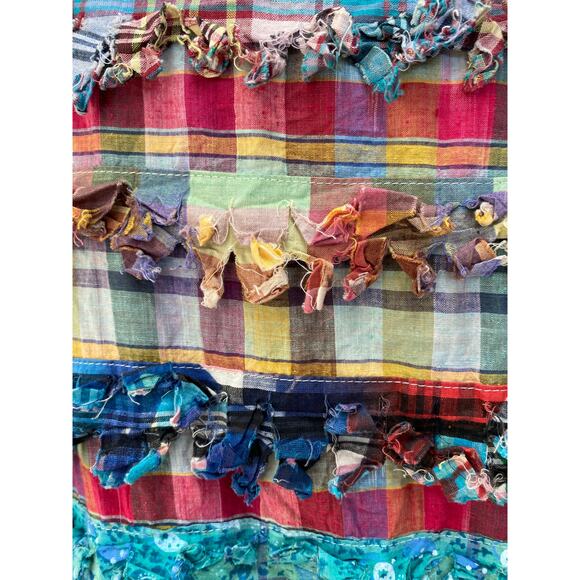 vintage 1990s Paula Sweet plaid fringe oversized rag jacket - Picture 7 of 8